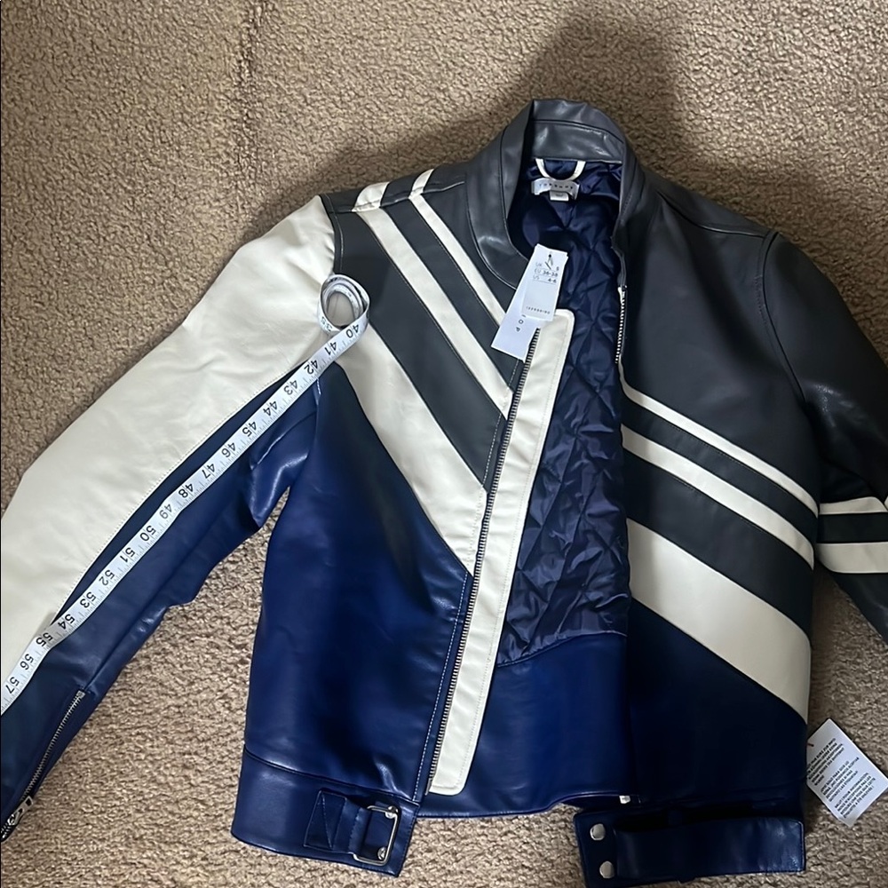 Blue and White Bomber Jacket with Sporty Design